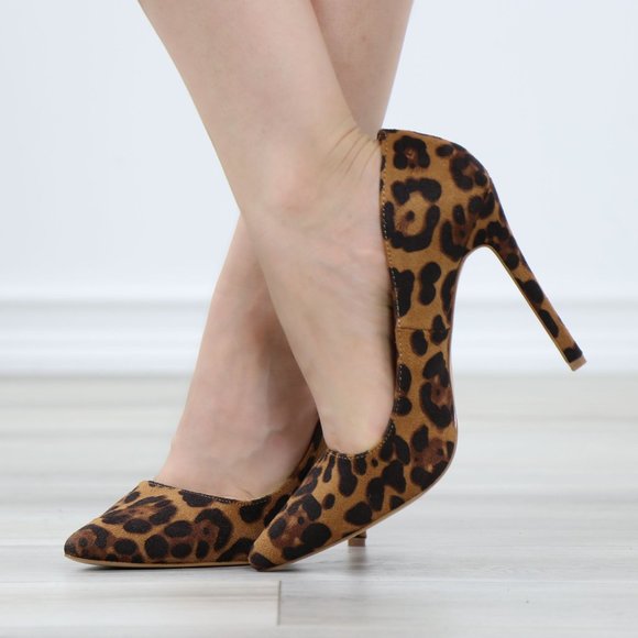 Leopard Pointed Toe Slip On Faux Suede Needle High Heel Stiletto - Picture 7 of 12